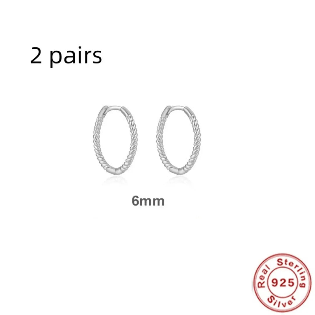 Sterling Silver twisted string round ring earrings in gold or platinum electroplated finishes