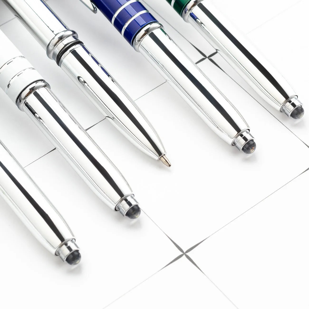 Metal capacitive stylus and ballpoint pen with LED light in five colour options
