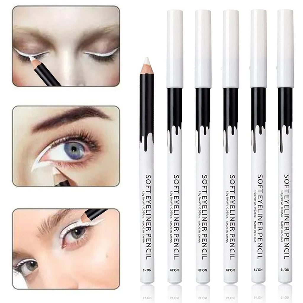 12 white and black retractable eyeliner pencils with sharpener in waterproof makeup set