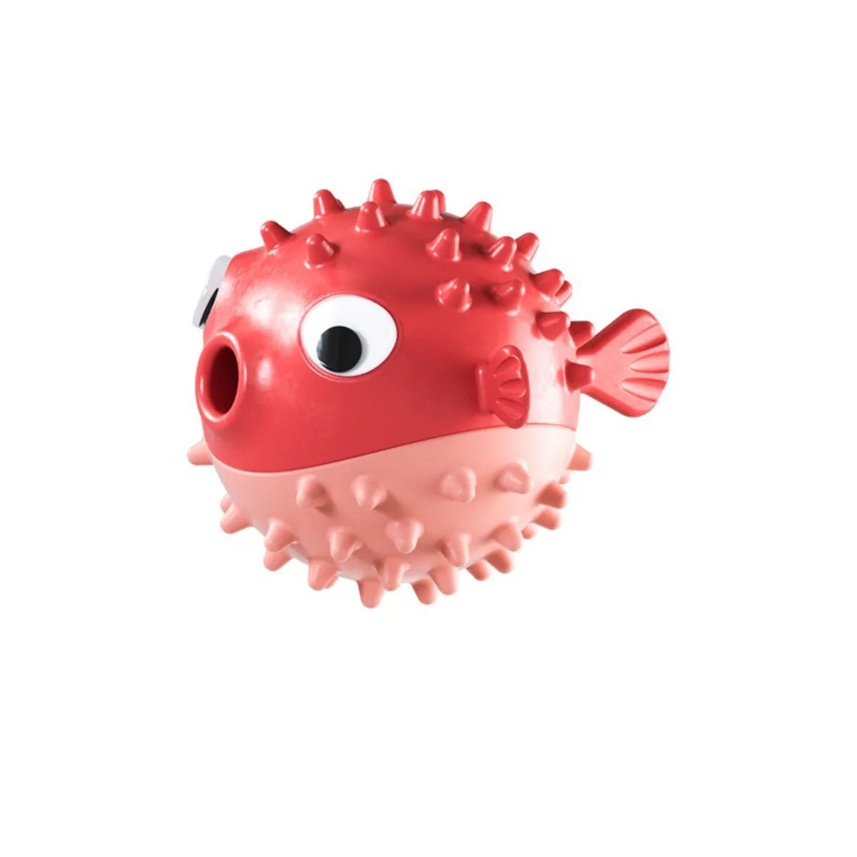 Yellow fish-shaped dog chew toy with convex texture and squeaker for aggressive chewers