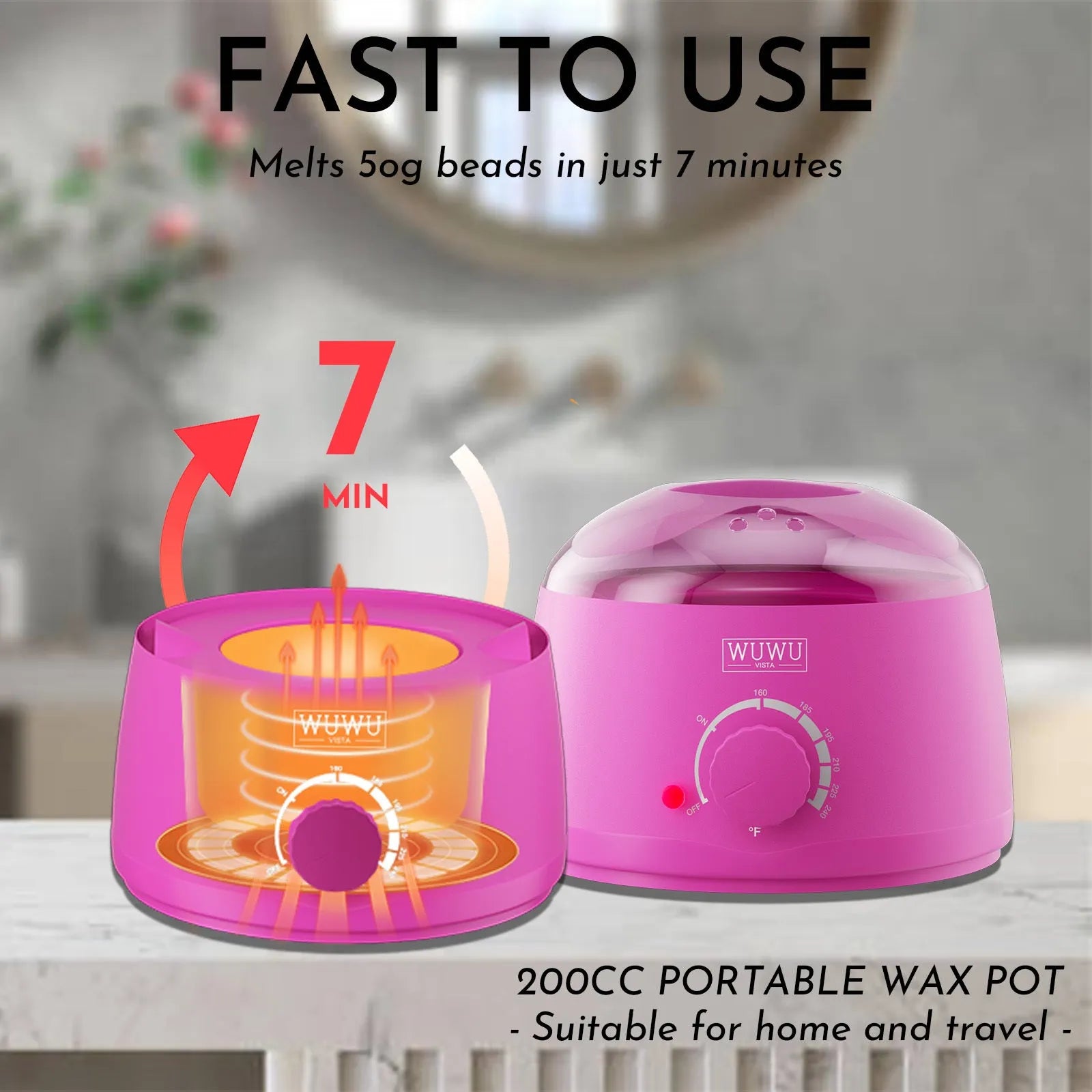 WUWUVISTA 63-piece hard wax hair removal kit with pink wax warmer, wax beans, and silicone tools