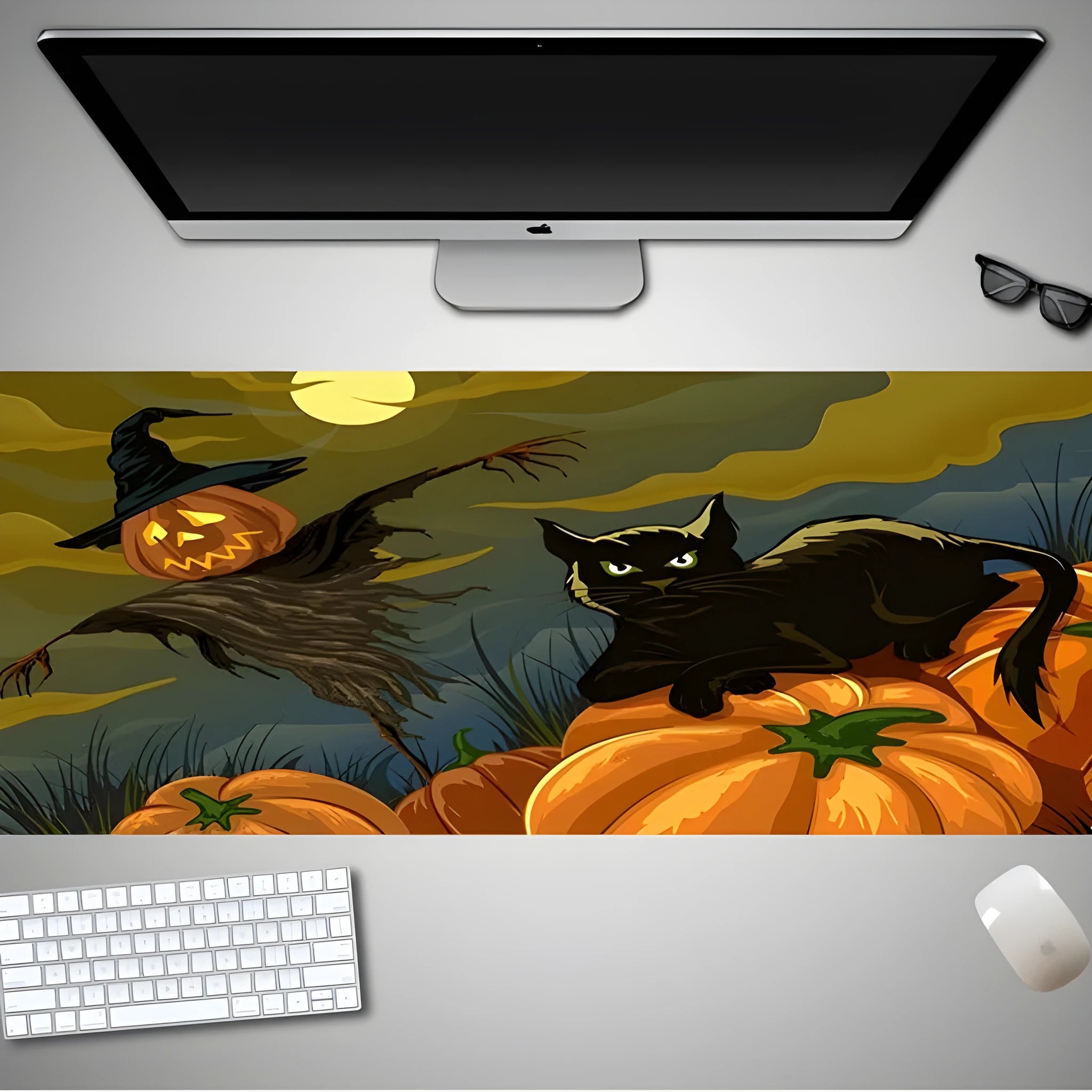 Oversized Halloween-themed mouse pad with graphic design on non-slip rubber cloth surface