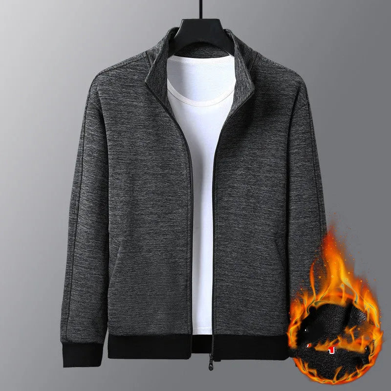 Men's black athletic jacket with a stand-up collar and front zip, showing a close-fitting cut
