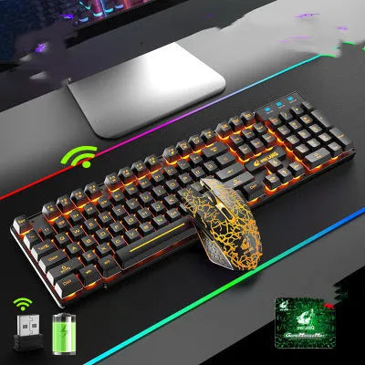 T3 wireless charging keyboard and mouse set with backlight in black, white, or orange colour options
