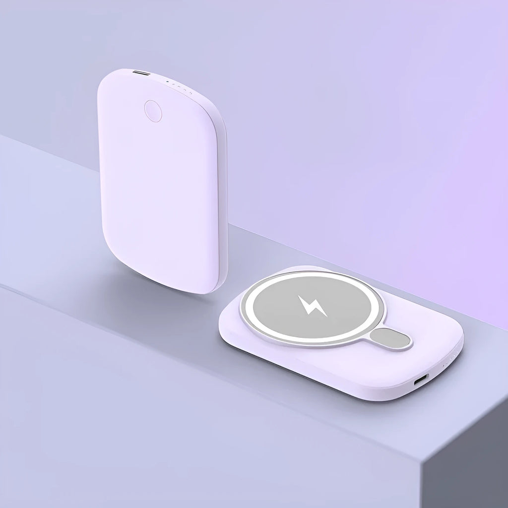 MagSafe magnetic wireless power bank in black, pink, white, or purple with creative design plastic shell.