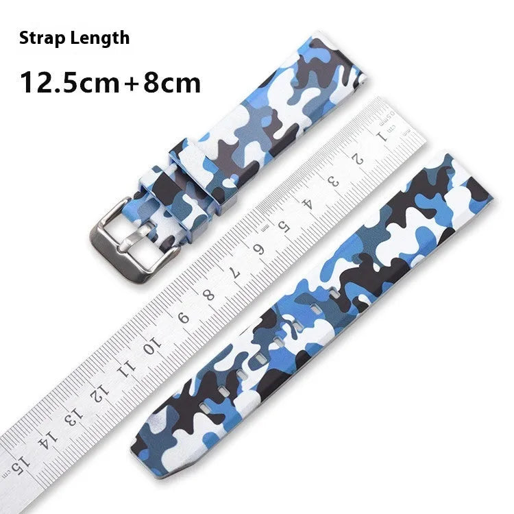 Camouflage pattern silicone watch strap in 20mm 22mm 24mm width options with green blue grey colours