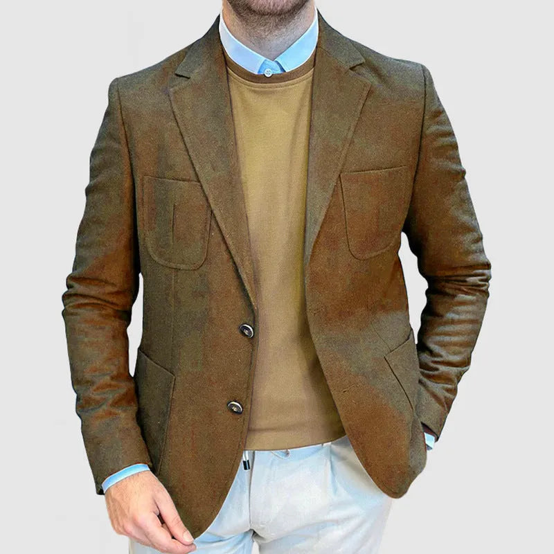 Men's cotton casual suit jacket in loose retro fit showing colour options