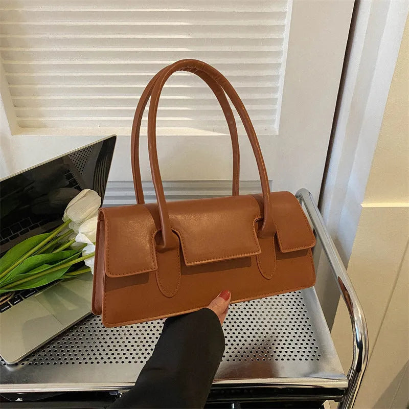 Women's retro style small square PU bag with single shoulder strap in black, brown, white, or yellow