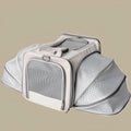 Oxford cloth portable pet bag in beige with extendable top and side mesh panels for breathability
