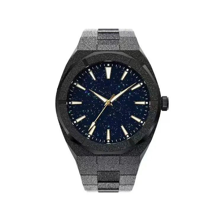 Men's frosted stainless steel business watch with luminous markers in silver colour