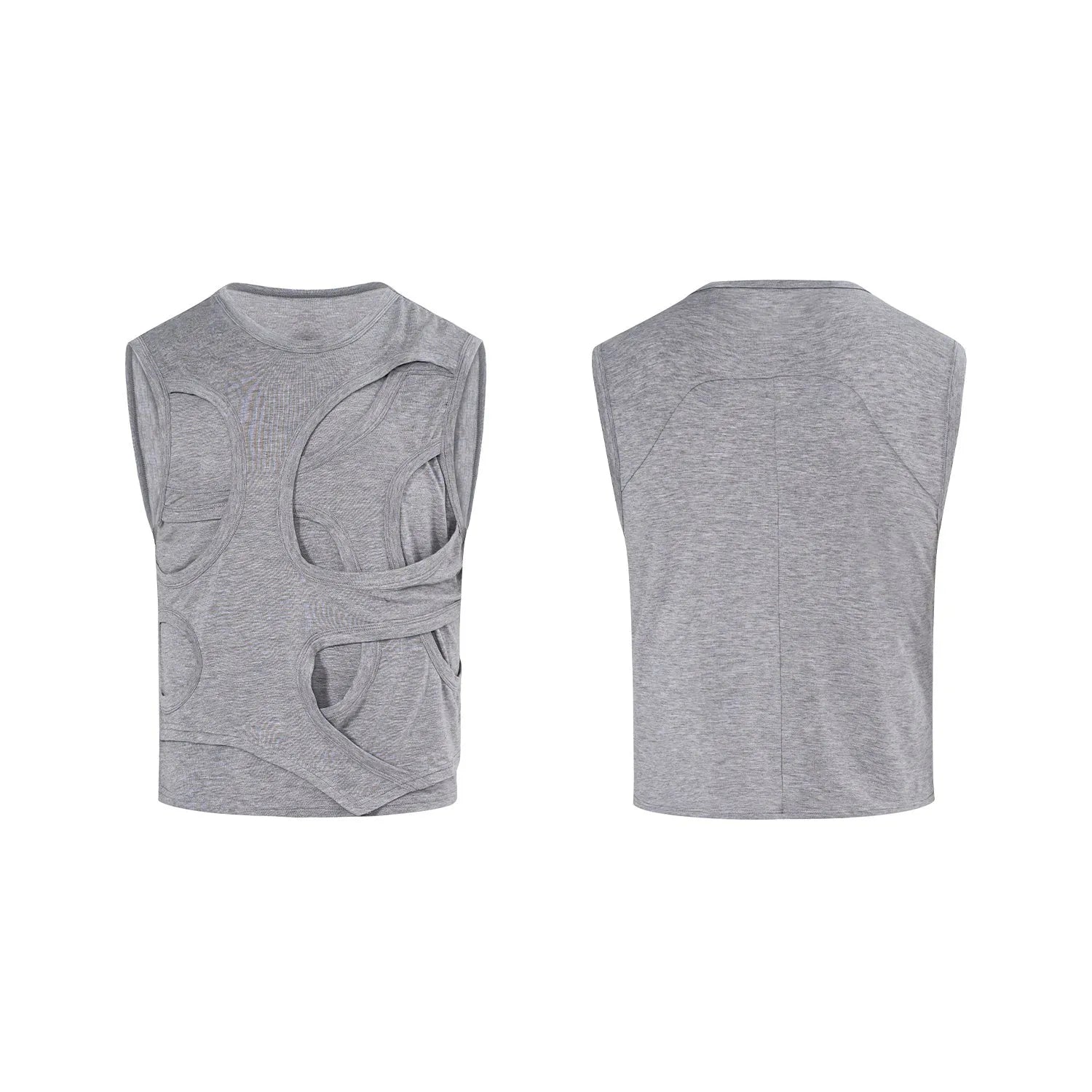 Men's solid colour lyocell vest with round neck collar on a grey background.
