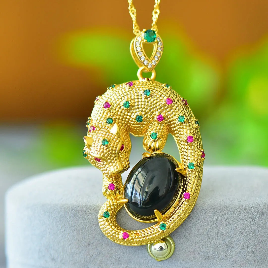 Natural Hetian jade pendant with copper inlay detail on necklace chain