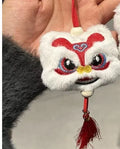 Blue and yellow Chinese style plush lion keychain ornament with star stone decorative elements