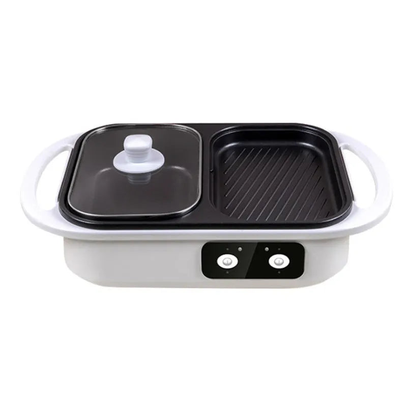White and green dual-use electric caldron frying oven with mechanical controls and 1300W power
