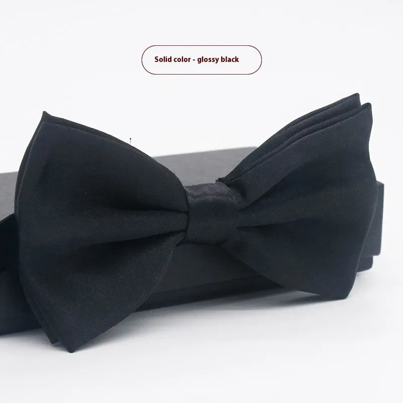 Men's solid colour formal bow tie in flat head style showing 12x6cm dimensions