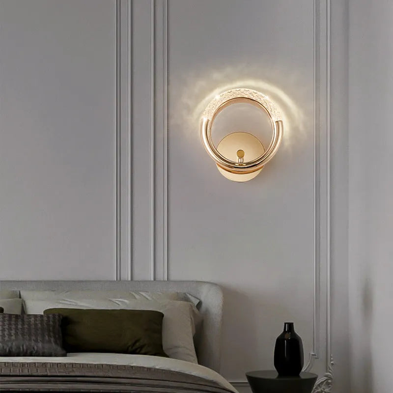High Sense minimalist modern wall lamp with acrylic shade in a bedroom setting.