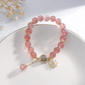 Strawberry quartz crystal bracelet with floral Mori style design and electroplated finish