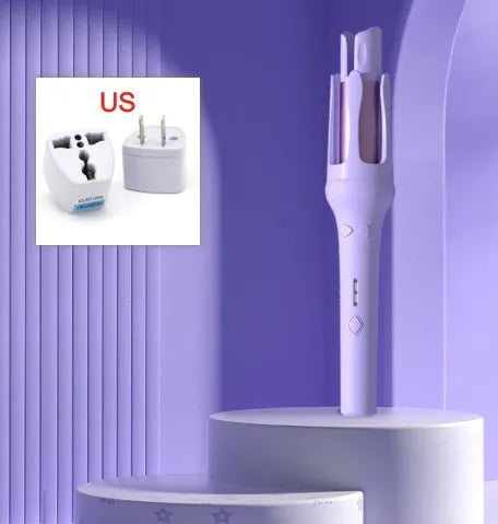 Automatic hair curler in white pink colour with 32mm barrel and US EU plug adapters