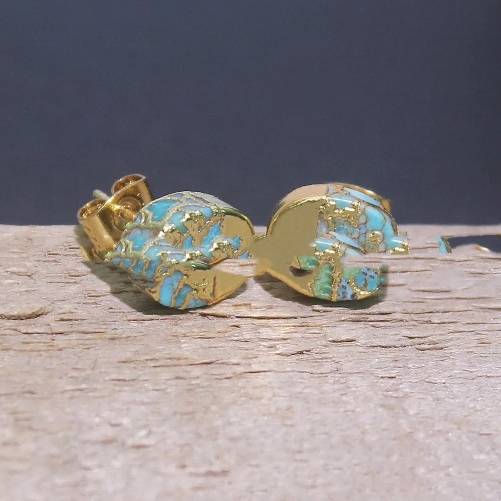 Natural stone bohemian style stud earrings with irregular handcrafted design