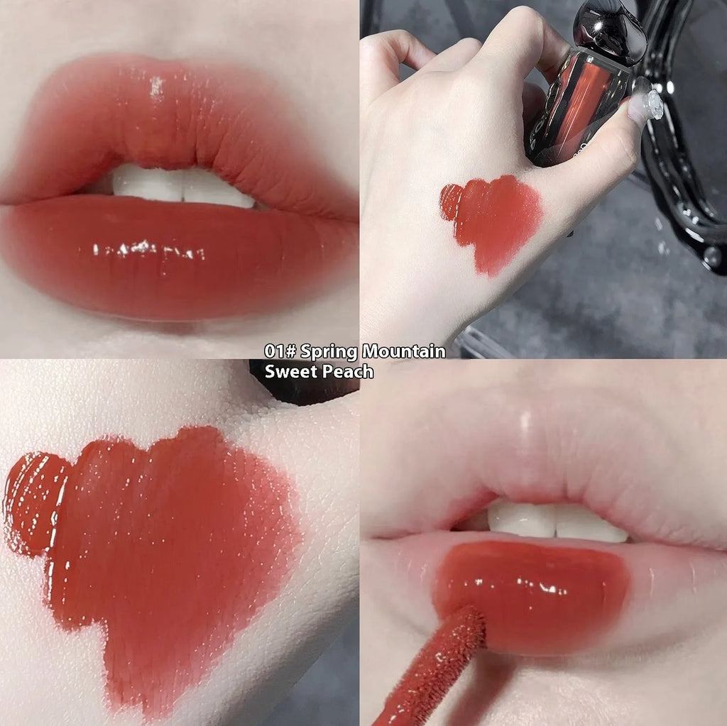 Glacier Lava mirror lip gloss tube with built-in mirror, shown in one of seven available shade numbers.