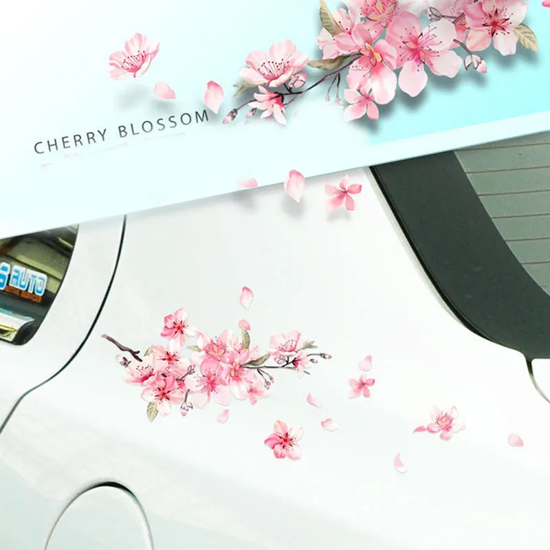Cherry blossom flower pattern car sticker on vehicle window showing two size options