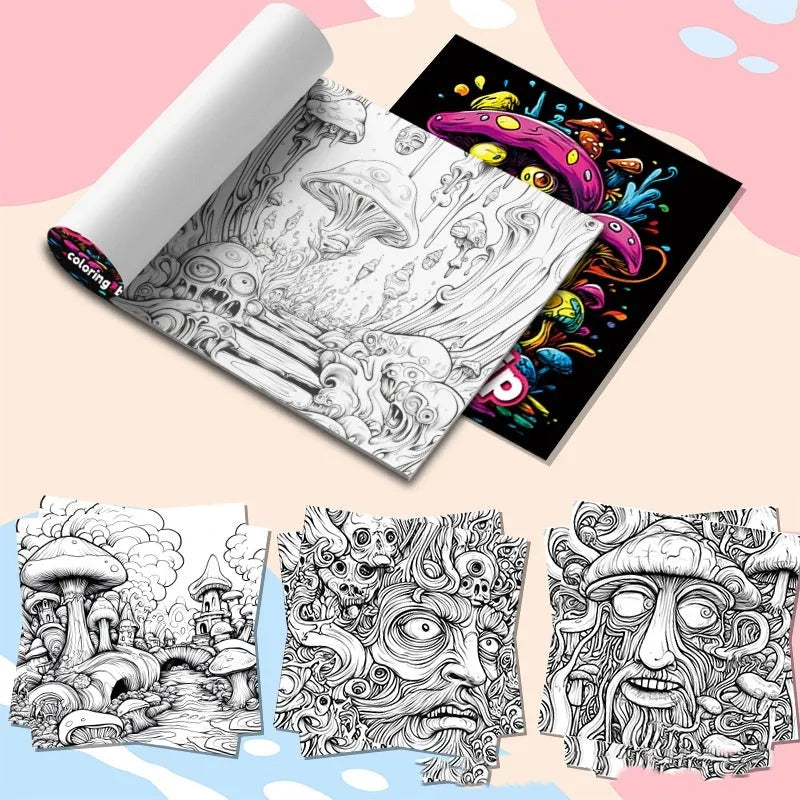 Acid tour coloured creative painting book showing 200mm length and paper pages.
