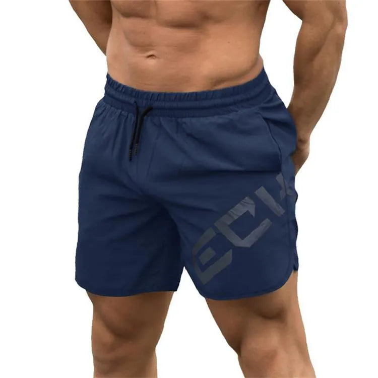 Men's elastic thin training running shorts in knee-length design with quick-drying nylon blend fabric