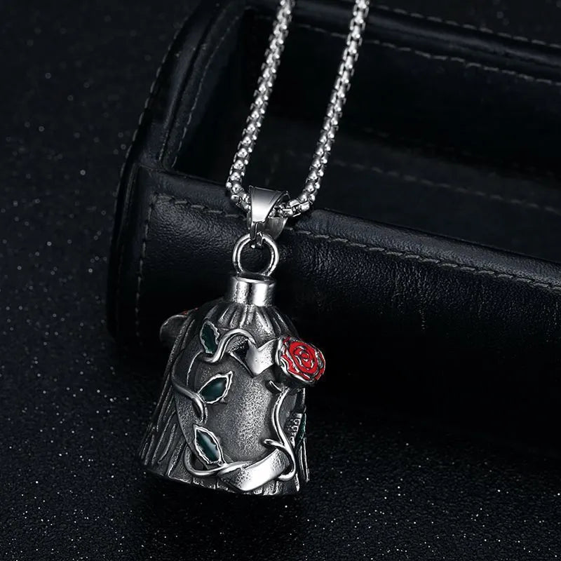 Titanium steel motorcycle lucky bell with double-sided epoxy rose design and polished vintage finish