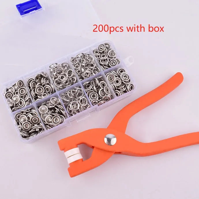 Stainless steel five claw clothing button with pliers tool for no-sew garment repair