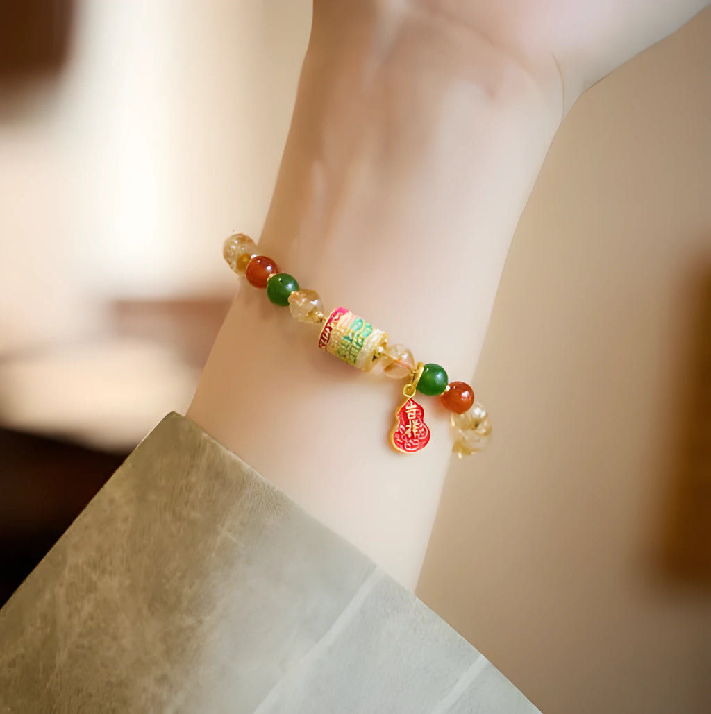 Hand-woven citrine five sutra bracelet with 6mm crystal beads
