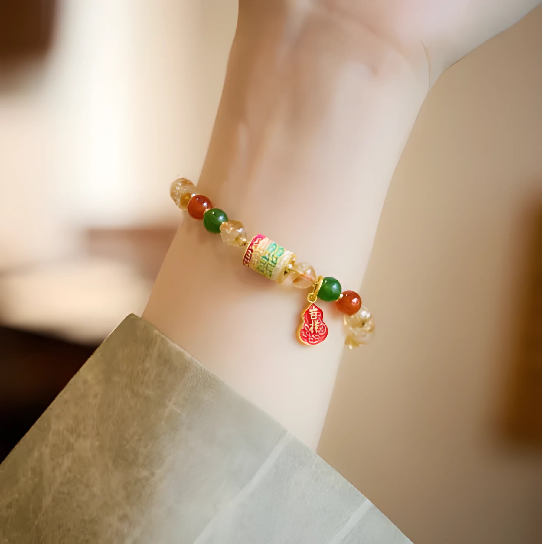 Hand-woven citrine five sutra bracelet with 6mm crystal beads