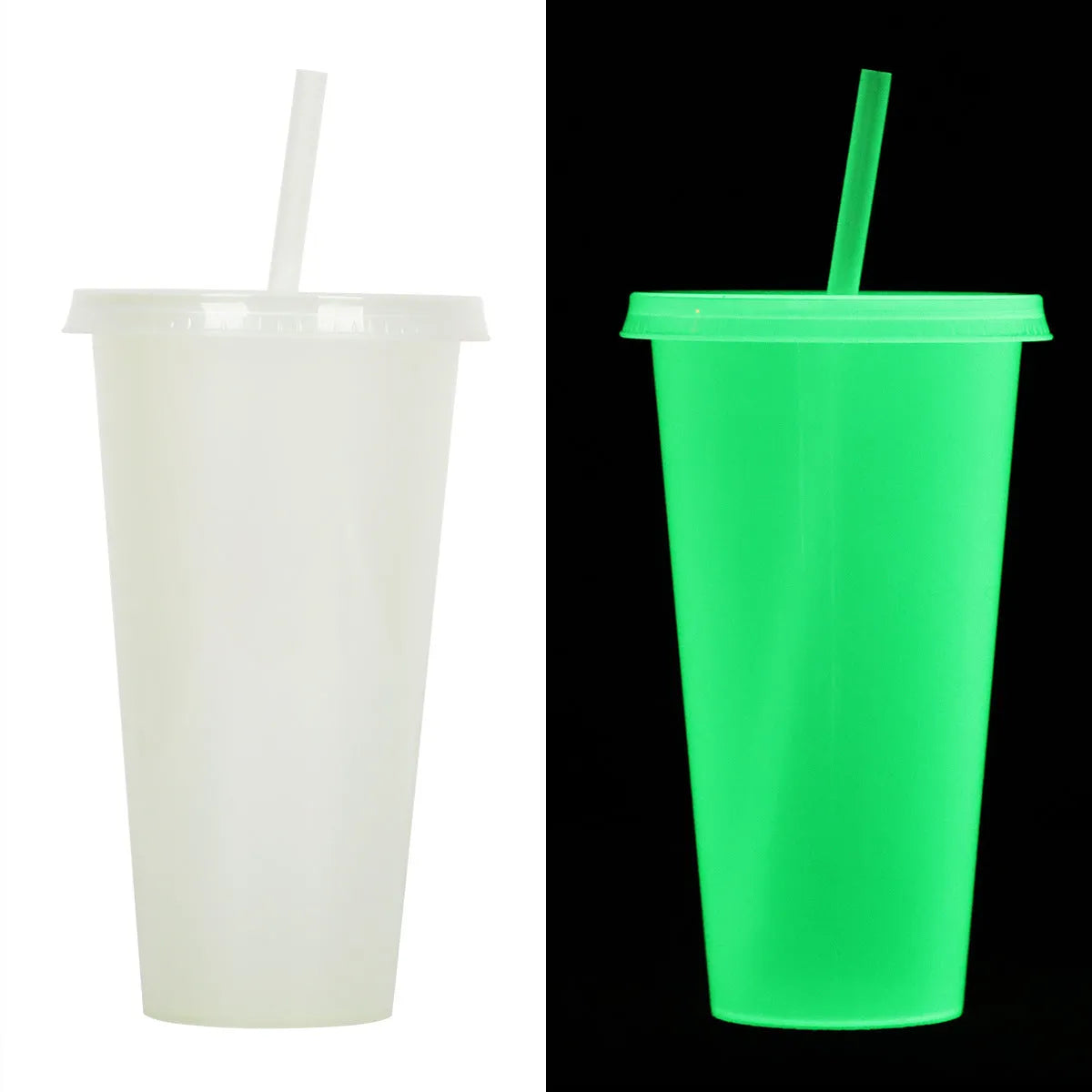 720ml Halloween-themed plastic sippy cup with luminous design and straw in cylindrical shape