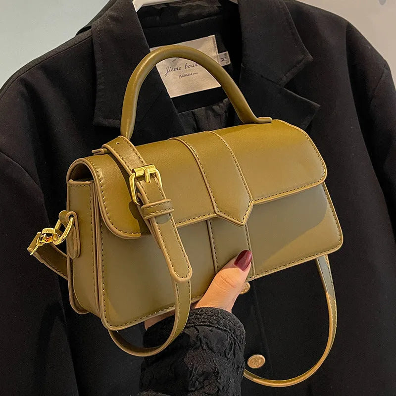 Women's PU messenger bag in horizontal square shape with sandwich pocket and file organiser interior
