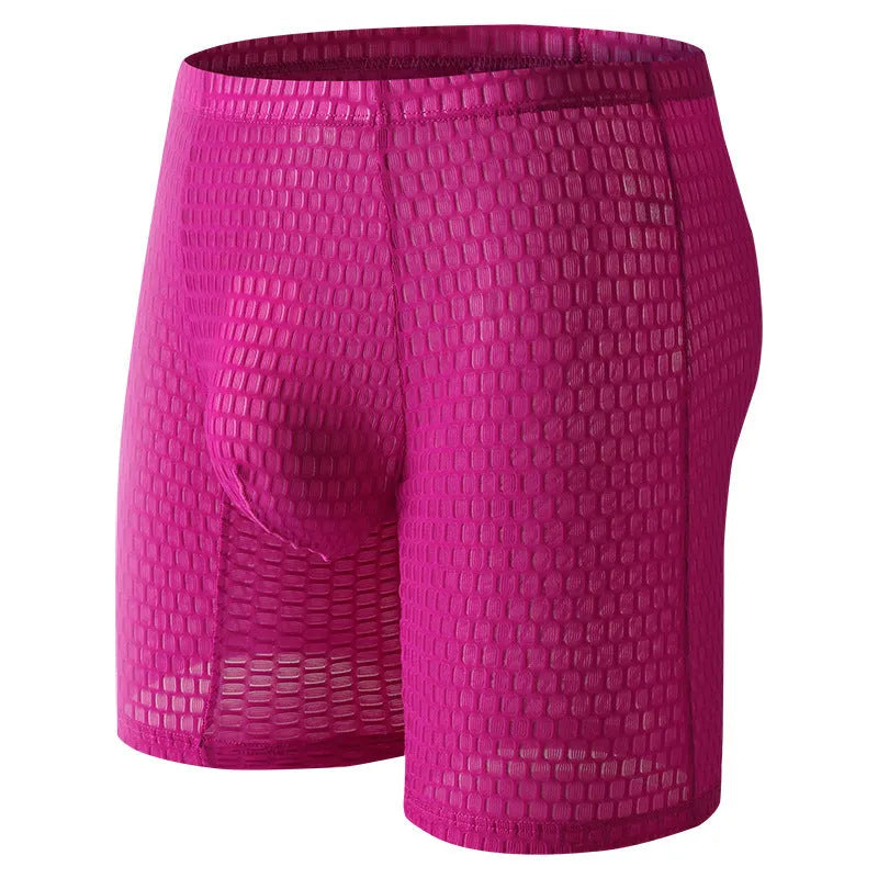 Men's solid colour lace boxer shorts with a hip-lifting design in light purple