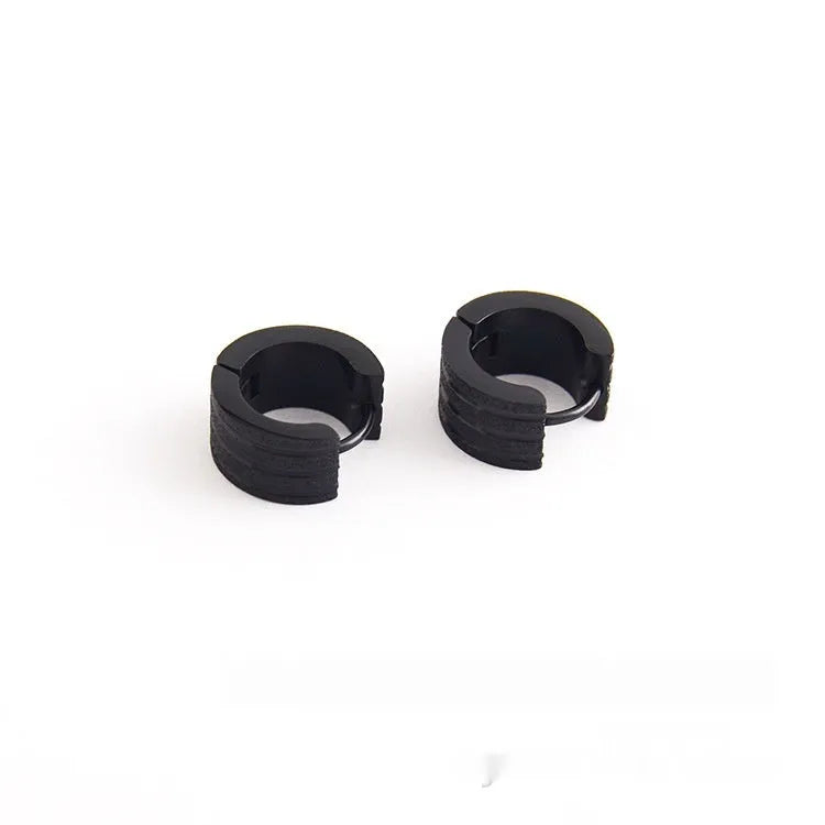 Korean-style three-line geometric earrings with a frosted finish in titanium steel