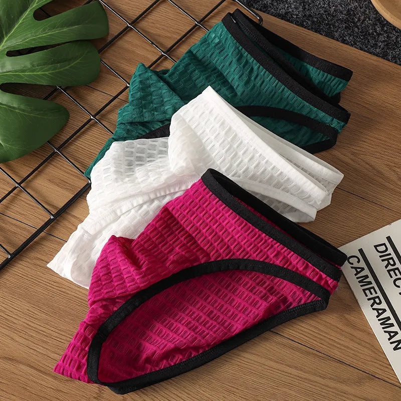 Men's low waist transparent lace underwear shorts in black, green, light purple, rose red, or white
