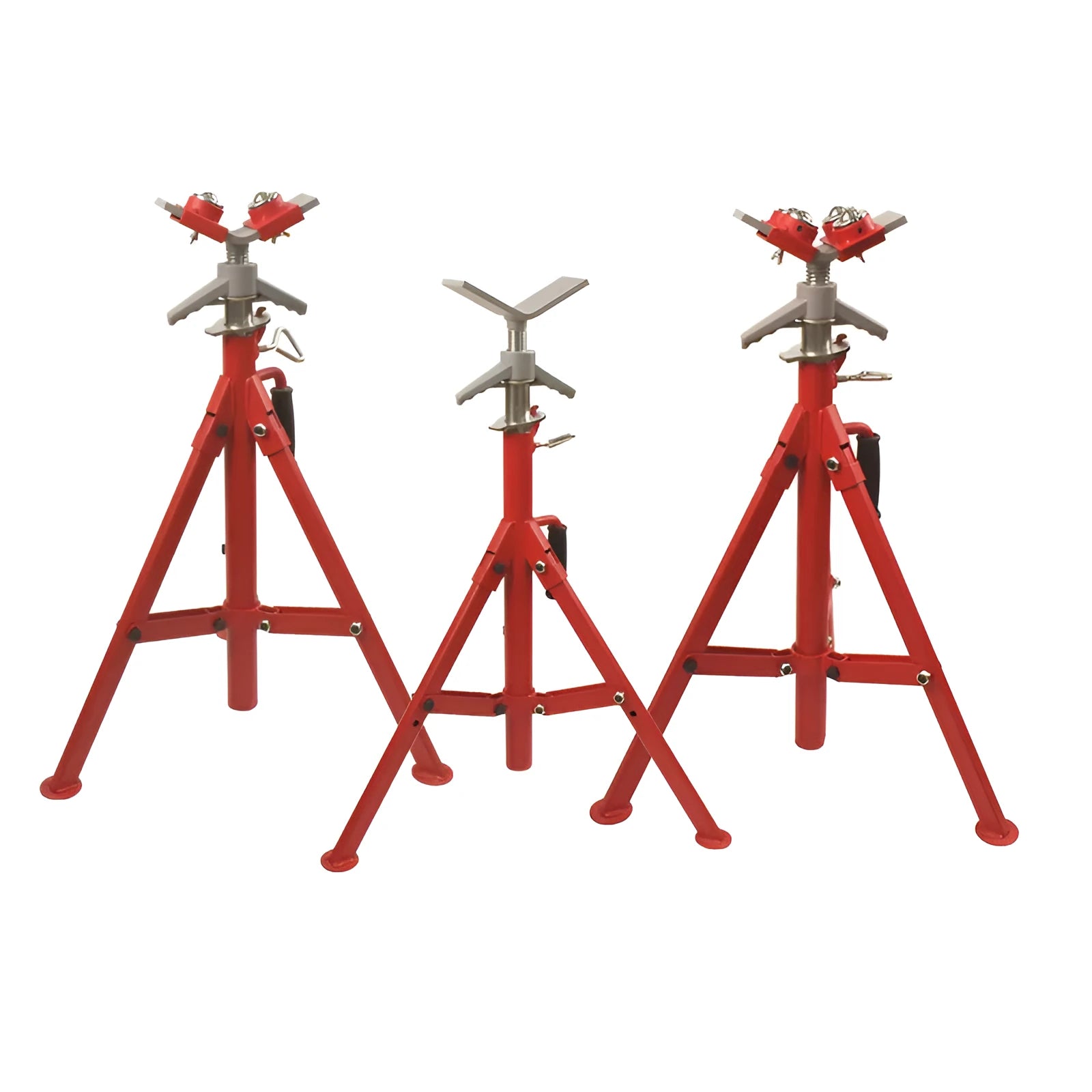 Industrial steel pipe bracket with V-shaped head design showing short and high configurations