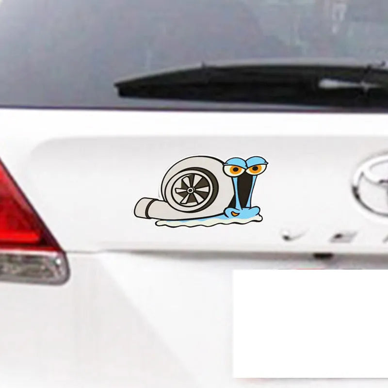 Cartoon snail reflective car sticker decal measuring 12 by 8 centimetres.