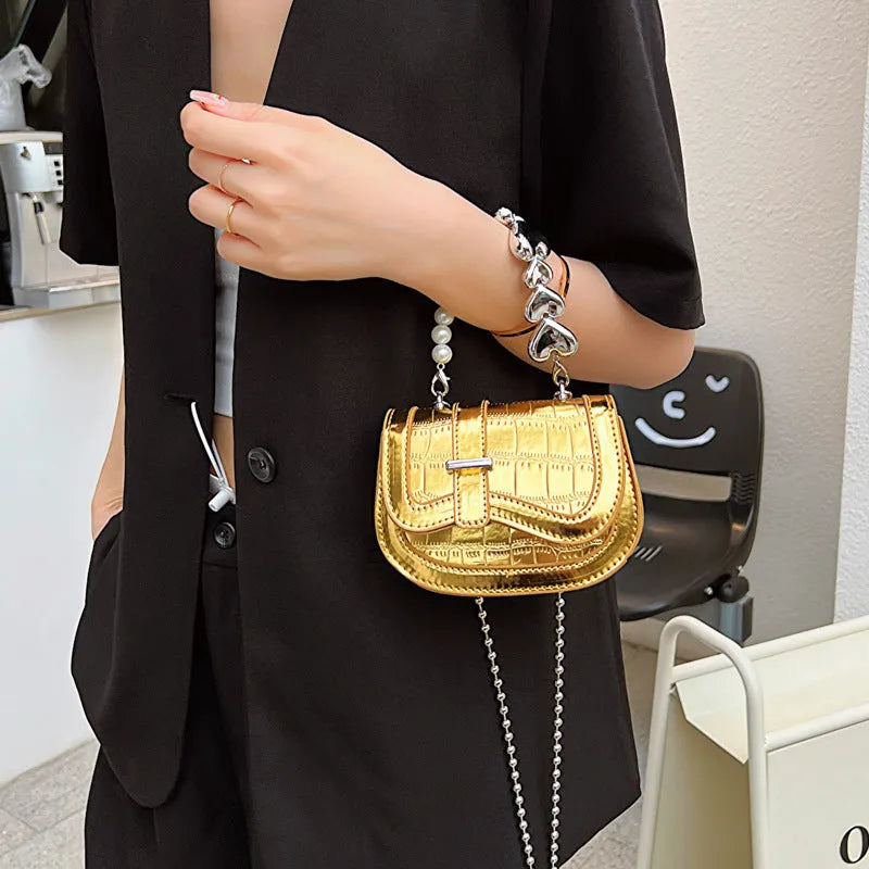 Women's PU leather mini tote saddle crossbody bag in horizontal square shape
