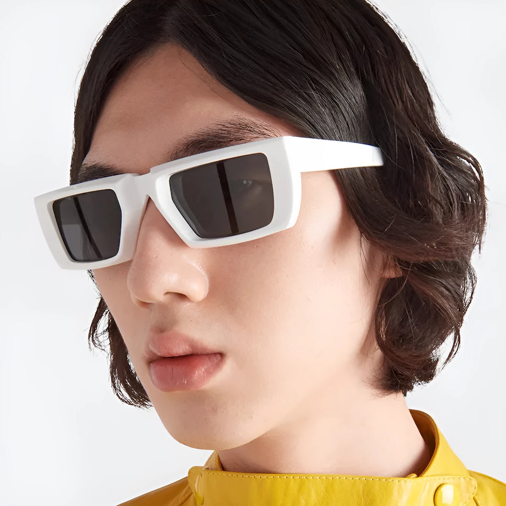 Special-shaped sunglasses with UV400 protection in multiple colour options including black, blue, green and transparent frames