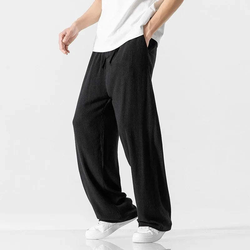 Men's bamboo fibre summer trousers with drawstring waist and cropped straight-leg design in solid colours