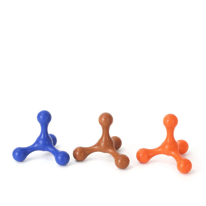 Silicone three-legged puppy chew toy in assorted colours for teething relief