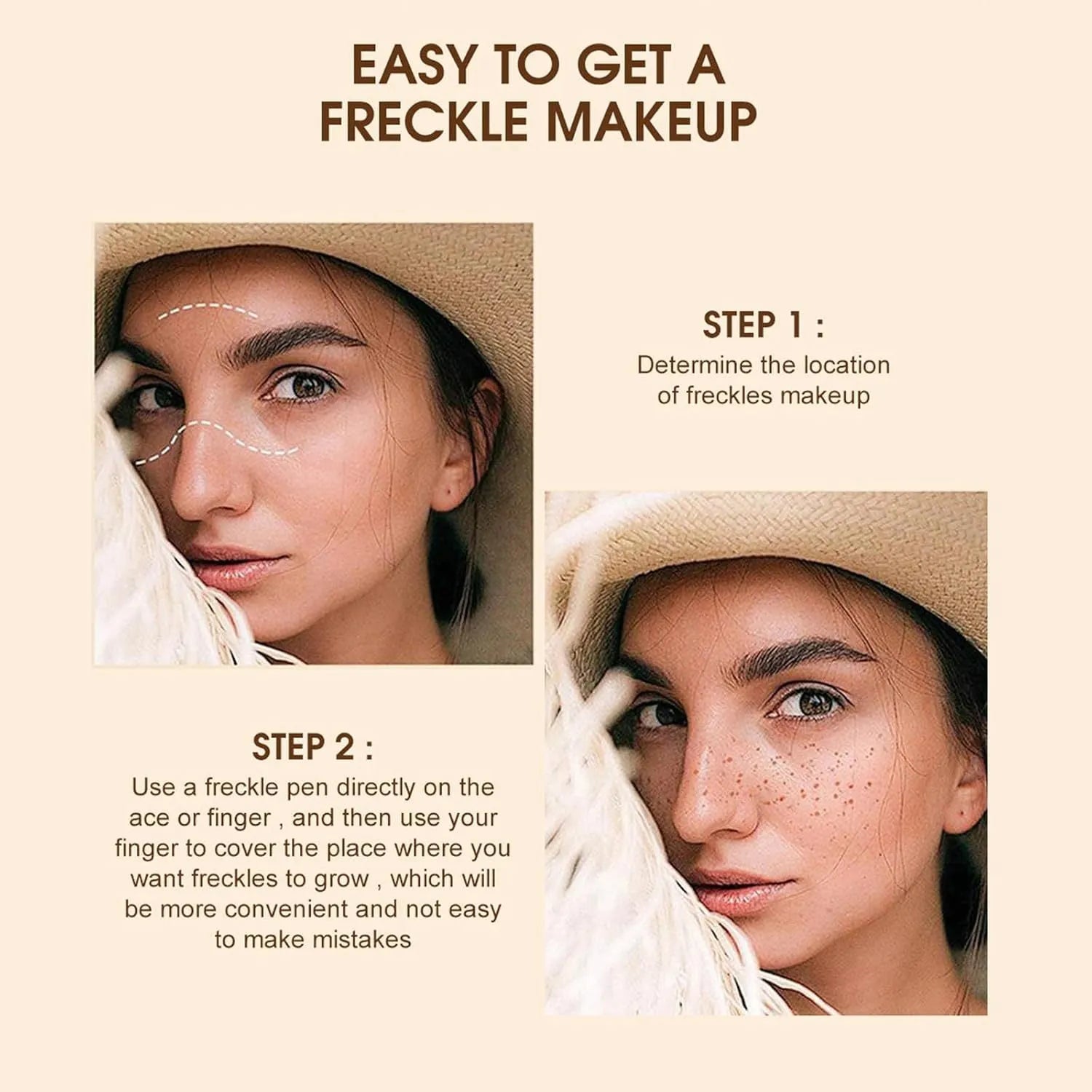 Dark brown freckle pen cosmetic marker for creating realistic false freckles on face and body