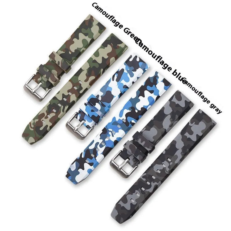 Camouflage pattern silicone watch strap in 20mm 22mm 24mm width options with green blue grey colours
