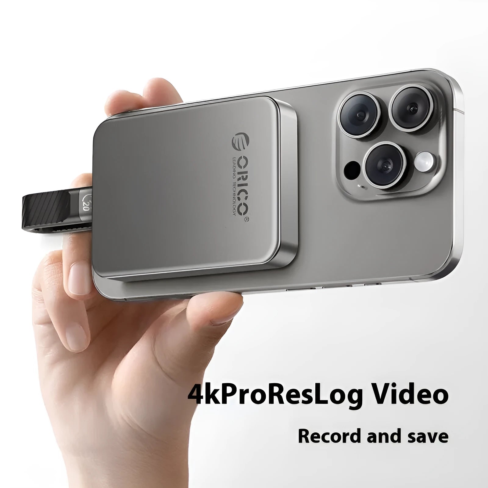 Grey magnetic mobile solid state drive with ultra-thin profile and magnetic suction ring for portable storage