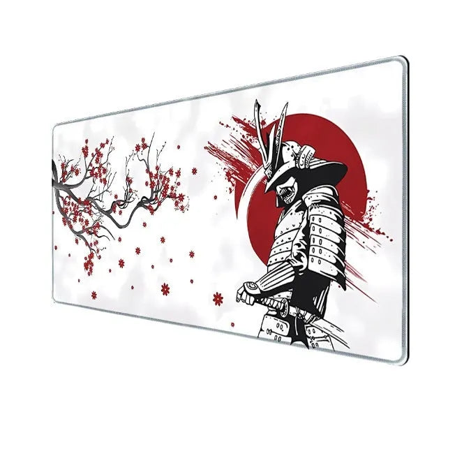 Japanese samurai pattern gaming mouse pad with cloth surface and non-slip base in various size configurations
