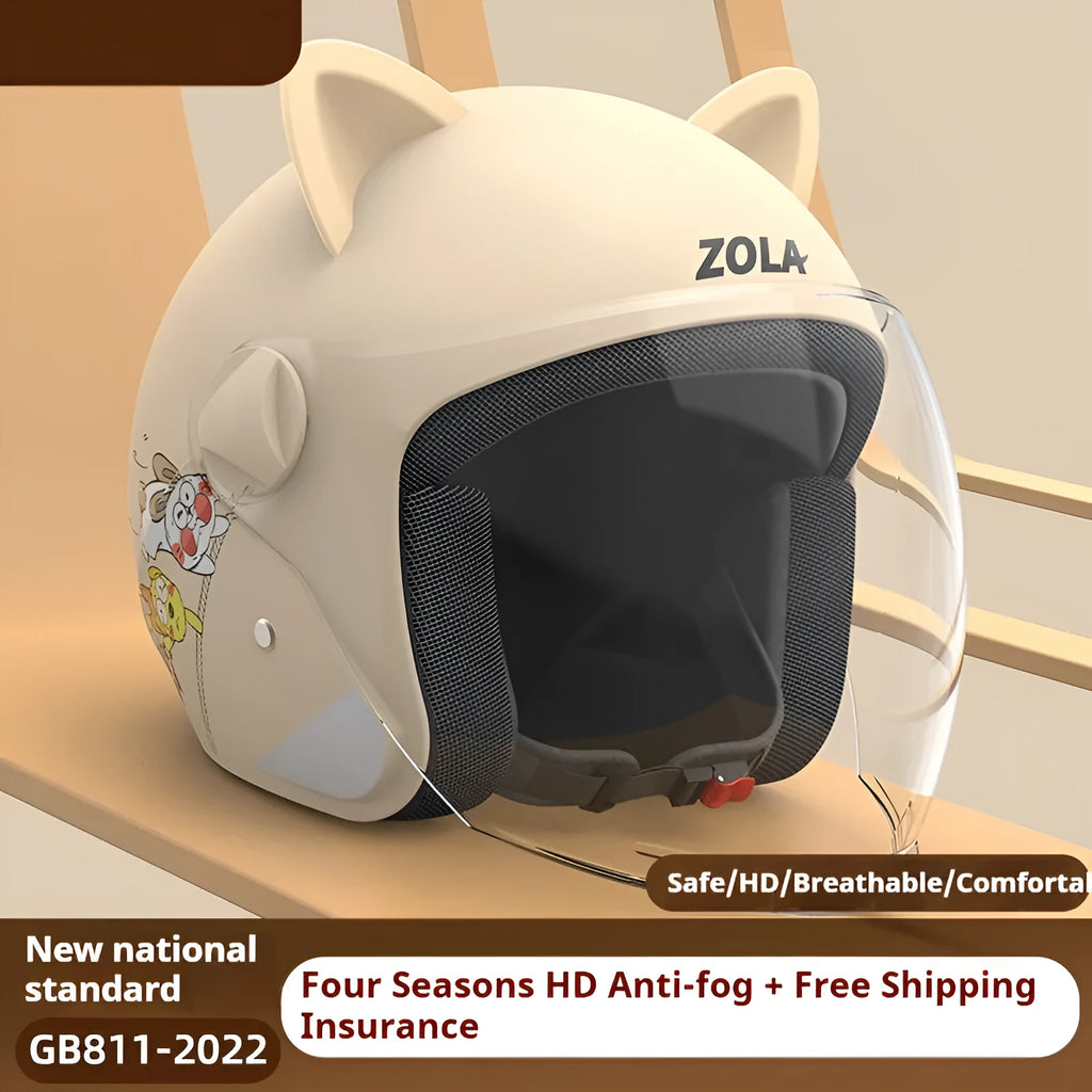 Blue winter electric bicycle helmet with anti-fog visor and attached neck scarf.