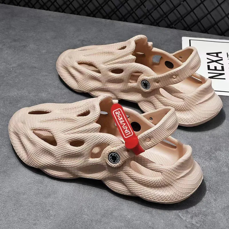 Grey closed-toe EVA coconut slippers on a flat sole