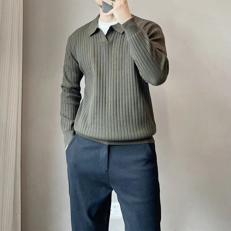 Men's loose knit sweater in rabbit fur modal fabric showing texture detail