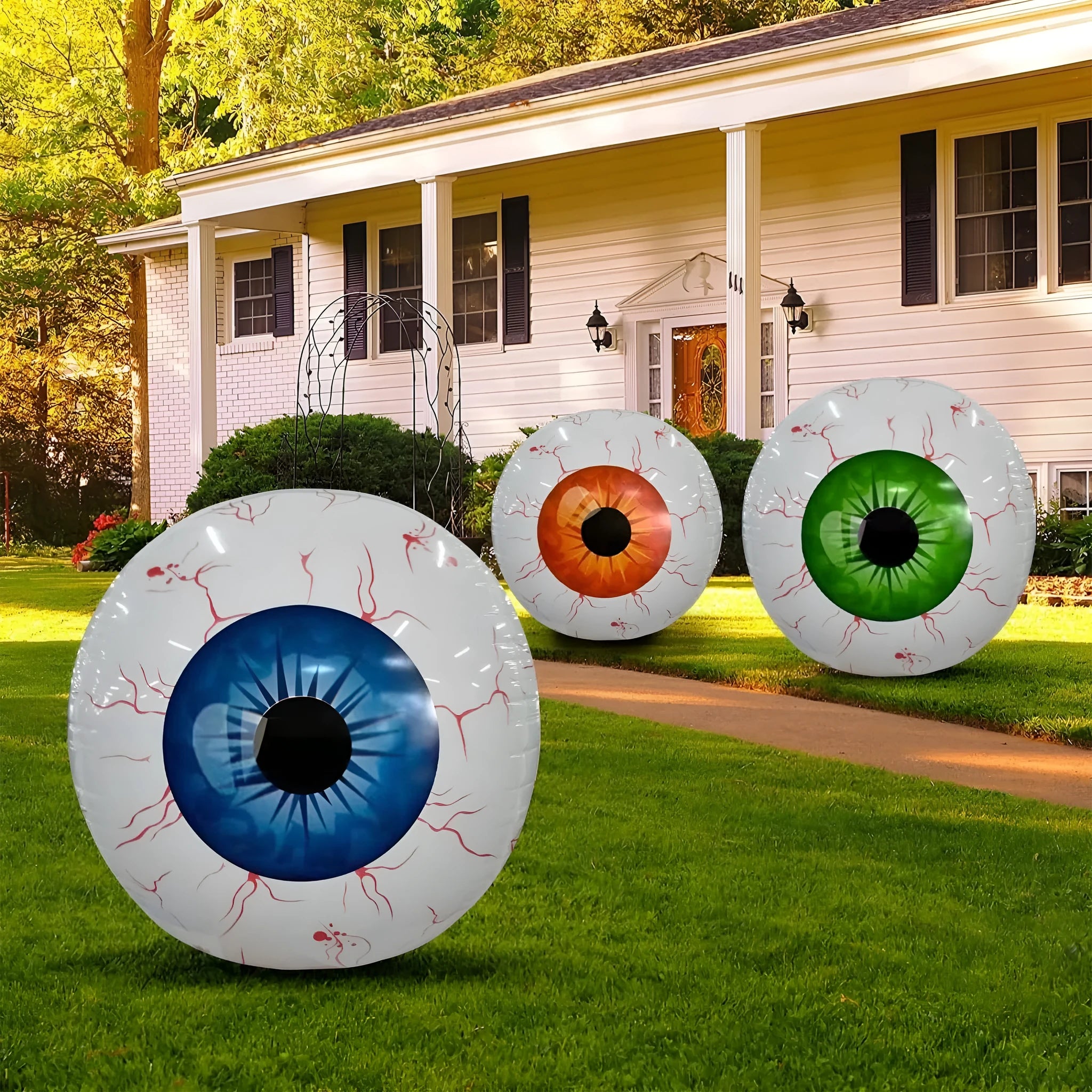 Halloween eyeball inflatable balloon with bloodshot design in green, blue or red colour options